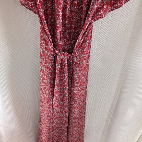 Max Studio Red Floral Tie Waist Midi Dress Side Slits XS/S Cottagecore Feminine - Picture 12 of 14